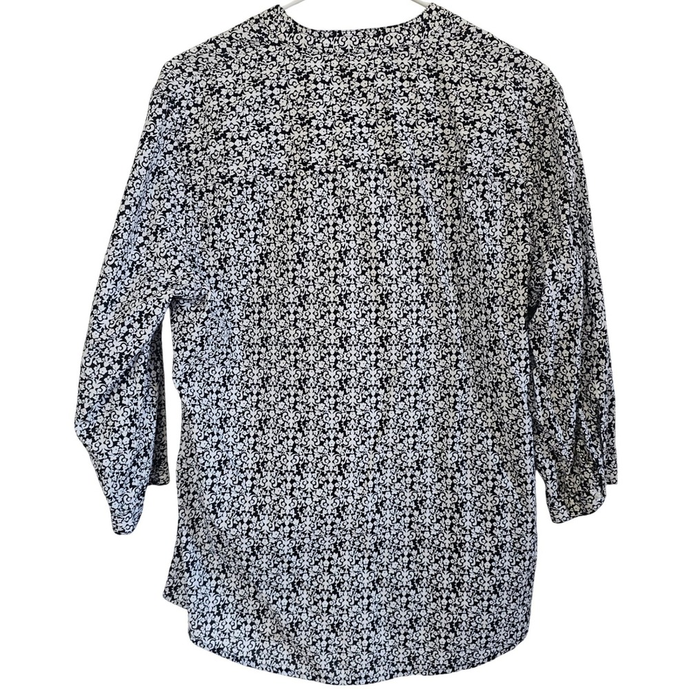Bit & Bridle Womens Large Black White Floral Cotton 3/4 Sleeve Button Up Shirt